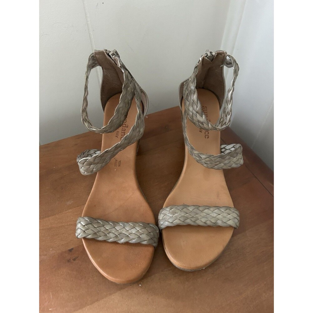 Sundance braided block heels Bonaire size 38 Olive Green Leather Italy Boho